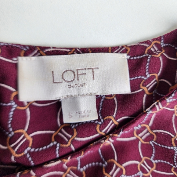 Loft Ann Taylor Burgundy Long Sleeve Red Patterned Keyhole Long Sleeve Blouse S - Picture 11 of 12